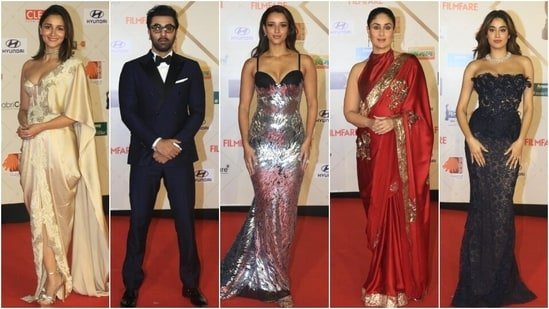 Alia Bhatt, Ranbir Kapoor, Triptii Dimri, Kareena Kapoor and Janhvi Kapoor attend Filmfare Awards 2024. (HT Photo/Varinder Chawla)