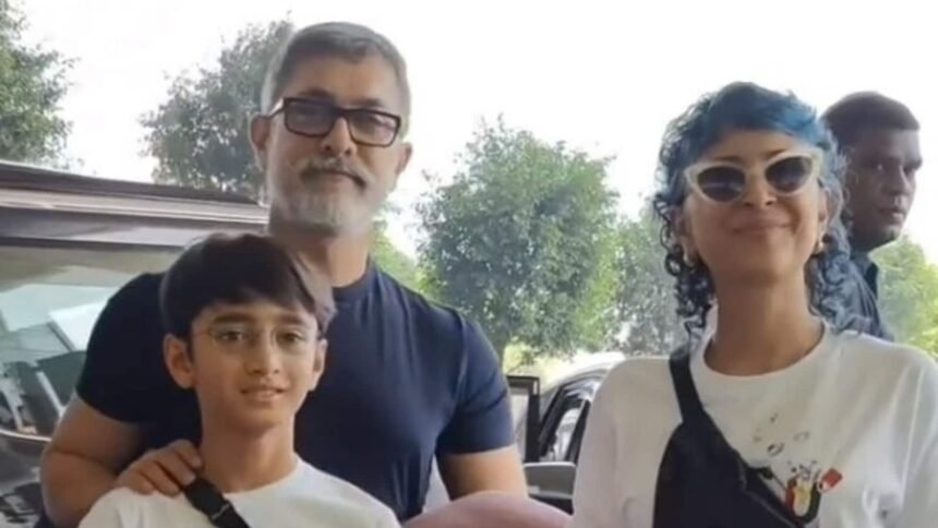 Aamir Khan with ex wife, Kiran Rao and their son. (Viral Bhayani)(Viral Bhayani)