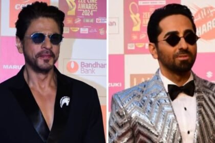 Shah Rukh Khan and Ayushmann Khurana at the red carpet for the Zee Cine Awards.