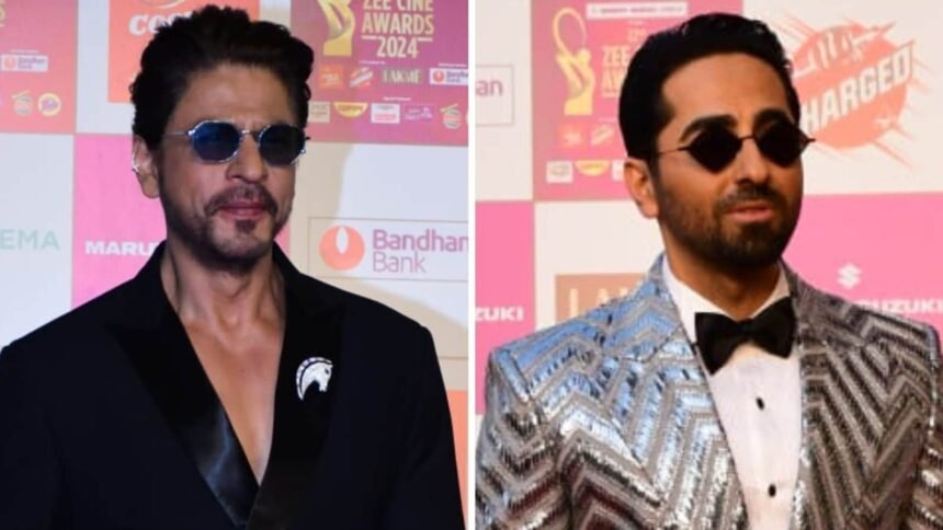 Shah Rukh Khan and Ayushmann Khurana at the red carpet for the Zee Cine Awards.